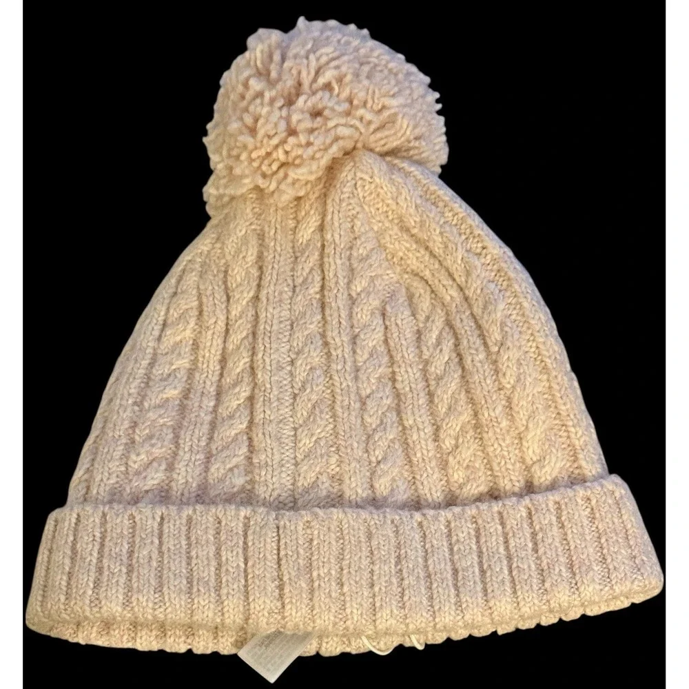 NWT Janie and Jack Hat Pink 3–6 Months Heritage Cable Knit Pom‎ Beanie Lined